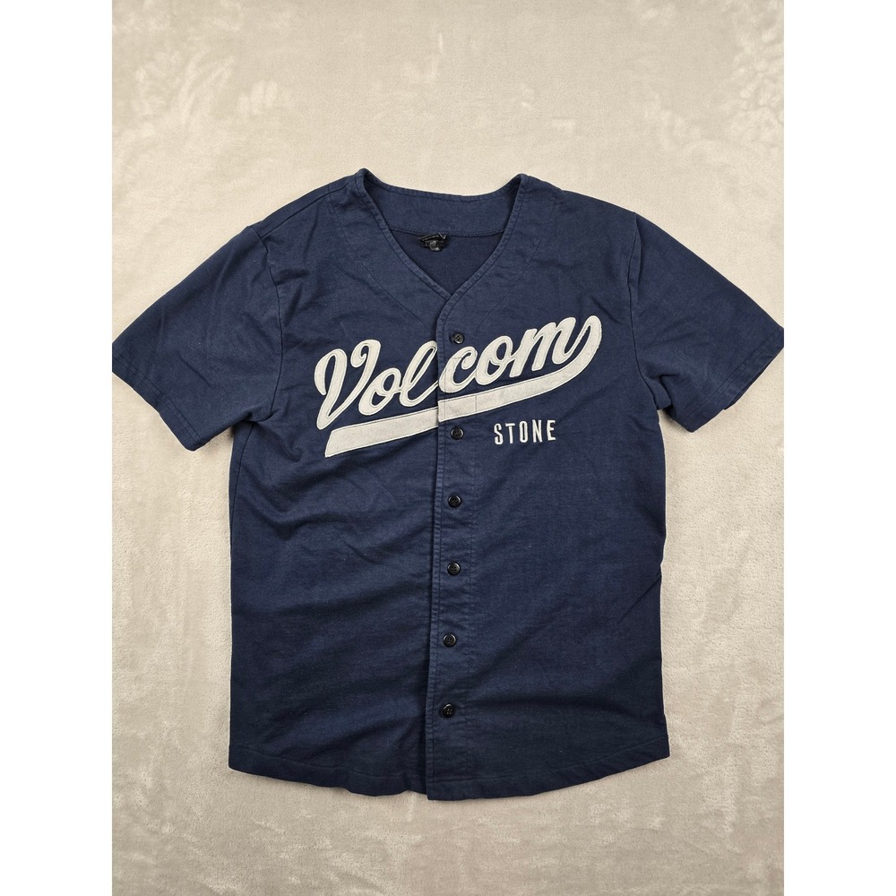 Volcom Stone Baseball Jersey Mens S Blue Button Up Short Sleeve Y2K Skate